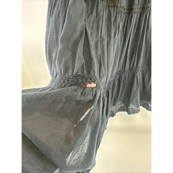 Bhag’s Cotton Tiered Maxi Skirt Black Crochet Elastic Waist Lined Free Size - Picture 7 of 13